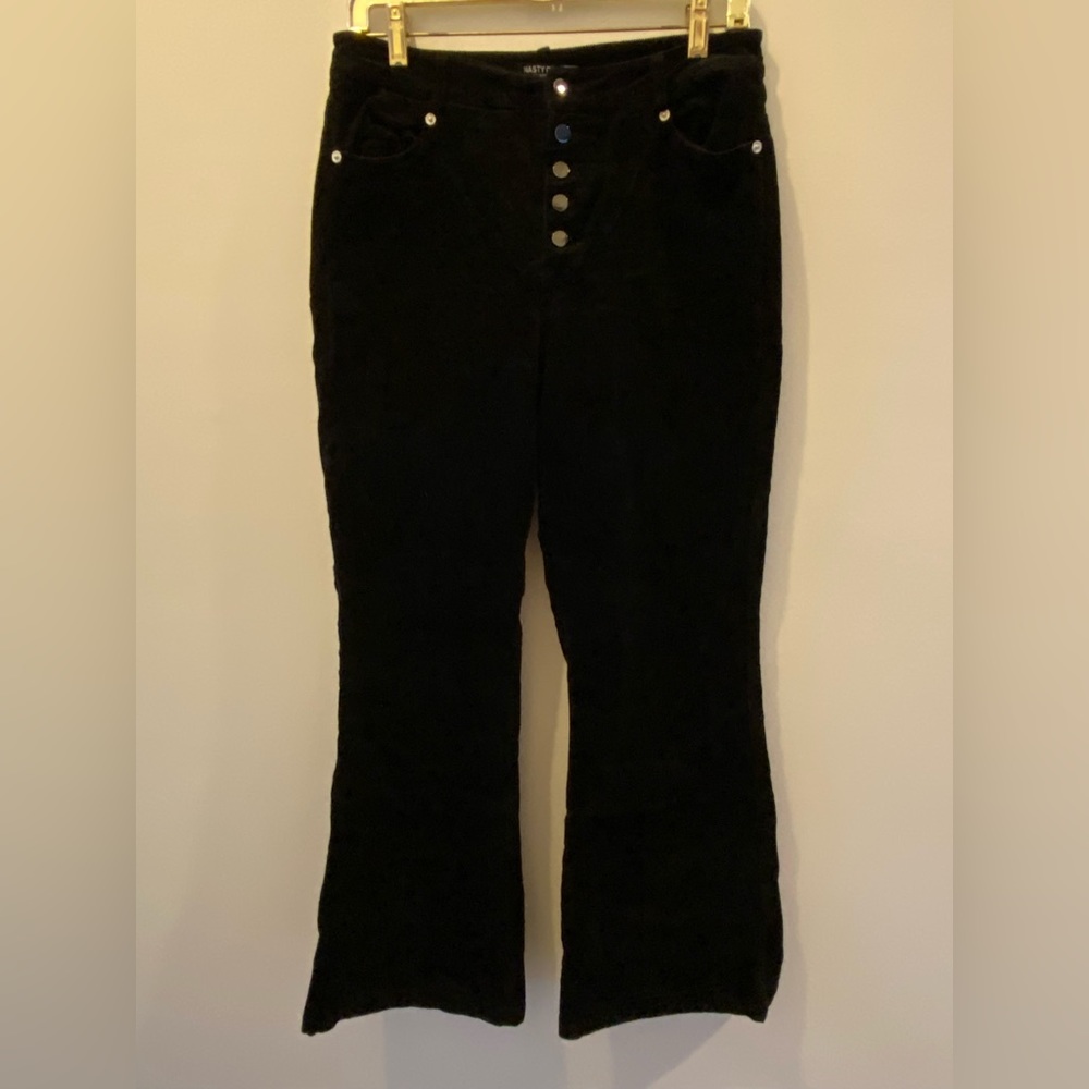 Black Corduroy Pants with Button Front